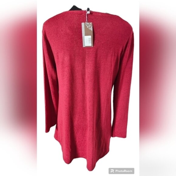 DOMANI Cotton Blend V Neck Long Sleeve Red Tunic Top Size Large NWT - Picture 4 of 7